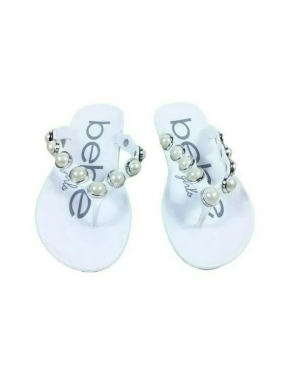 Bebe Shoes White Pearl Embellished Flip Flop Sandals NWOT Size M 13/1